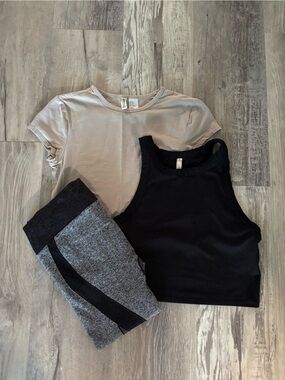 Black Tank, Gray Joggers & Taupe Tee Bundle 3-Pieces for One Price